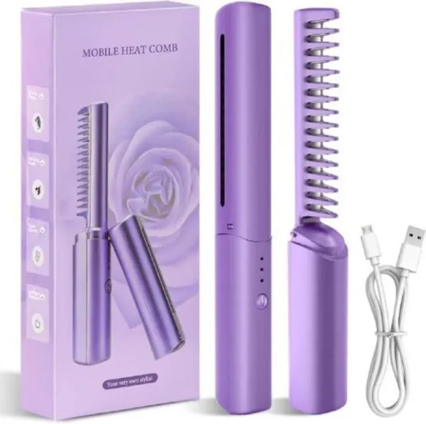 Travel Comb Hair Straightener, Cordless/Wireless, Rechargeable Mobile Heat Comb, Hair comb