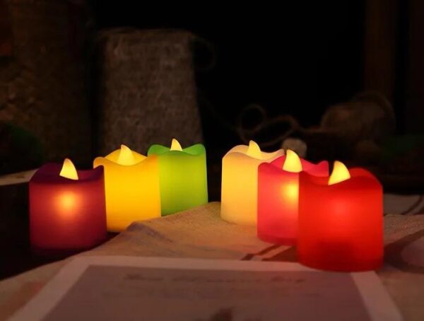 (Pack of 6) Warm White Flameless LED Tea Lights | Battery Operated Candle Decorative | Random Colors