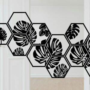 11 Pcs Set Hexagon Leaf Art Wall Decorations | MDF Material | Room Decoration | Suitable for Home, Living Room, Bedroom