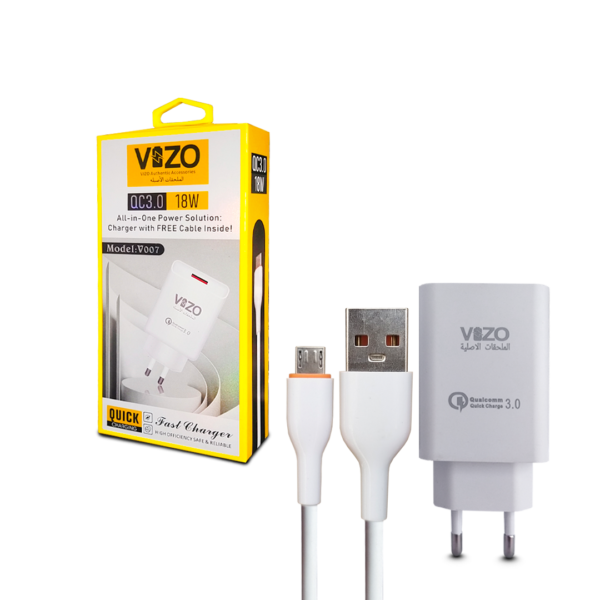 VIZO V007 Micro USB 18W Fast Charging 1 USB Port | Android Mobile Phone Charging Adapter with Usb Data cable