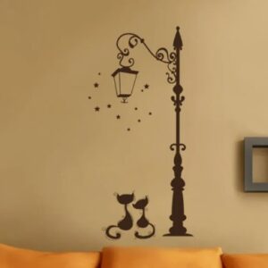 Cats Under The Street Light Wall Sticker - Cozy Night Decor