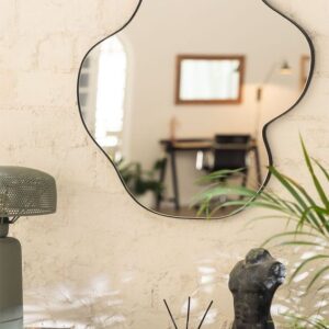 Acrylic Silver Mirror Wall Sticker – Asymmetric Wavy Design for Modern Bathrooms