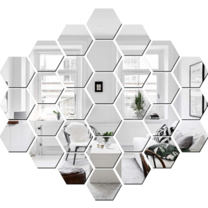 Pack of 30 Silver Hexagon Acrylic Mirror Wall Stickers | Modern Home Décor