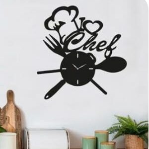 Creative spoon Fork Chef Wall clock wooden material