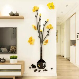 Black Vase & Yellow Flowers 3D Wall Stickers – Acrylic Design