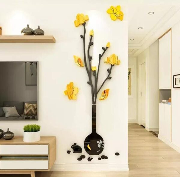 Black Vase & Yellow Flowers 3D Wall Stickers – Acrylic Design