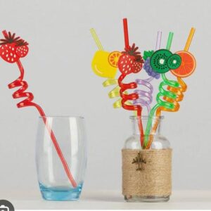 4Pcs Cartoon Fruit Spiral Drinking Straws for Kids - Lime, Lemon, Pineapple, Watermelon