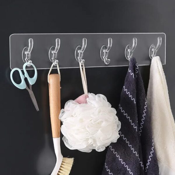 Self-Adhesive 6 Row Transparent Hooks | Key & Coat Storage Solution