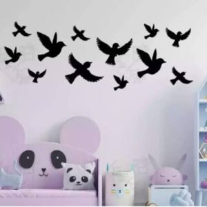 Birds wooden Stickers Wall Decoration. 12 pieces