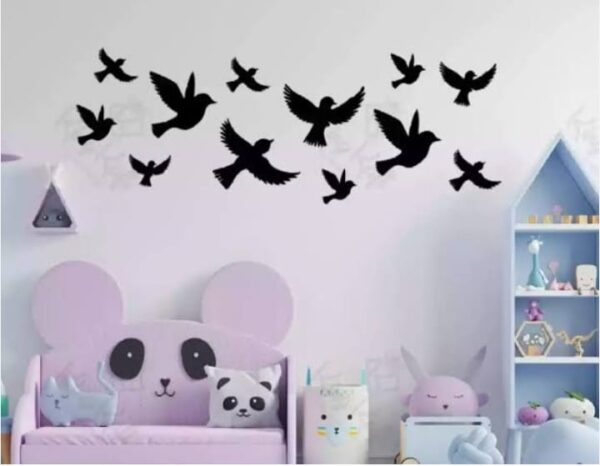 Birds wooden Stickers Wall Decoration. 12 pieces