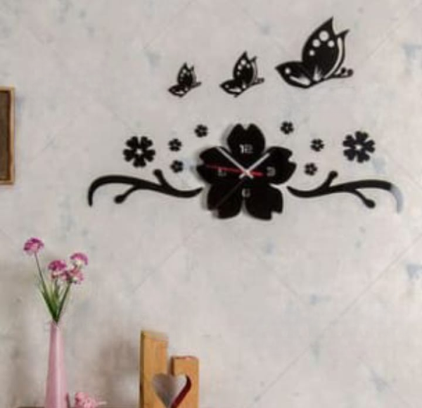 Beautiful Wooden Black Butterfly Wall Clock